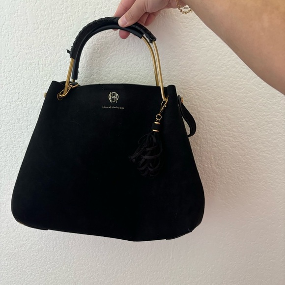 House of Harlow 1960 black suede luxe satchel and wristlet - Picture 3 of 5